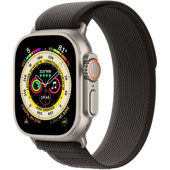 Apple Watch Ultra GPS + Cellular 49mm Titanium Case with Black/Gray Trail Loop - S/M (MQFW3/MQF43)