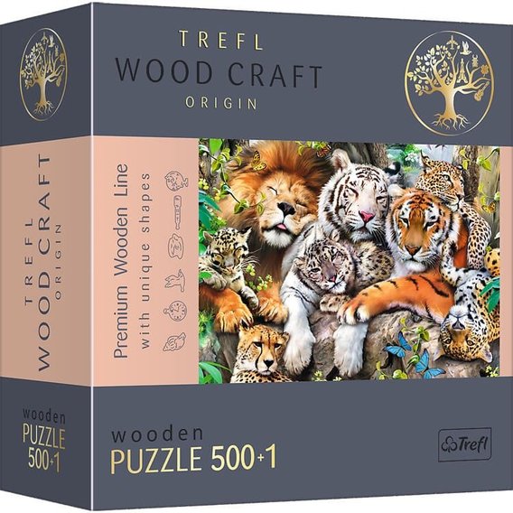 Пазлы Trefl фигурные из дерева Дикие коты в джунглях 500+1 элемент (20152)