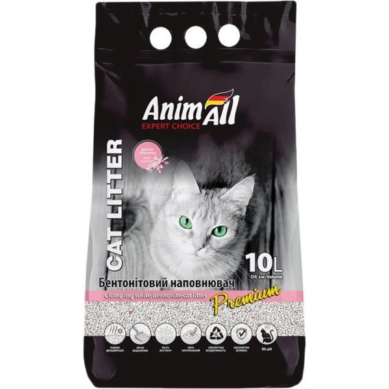 Наполнитель для кошачьего туалета AnimAll Бентонитовый белый с ароматом детской пудры 10 л (4820224500591)