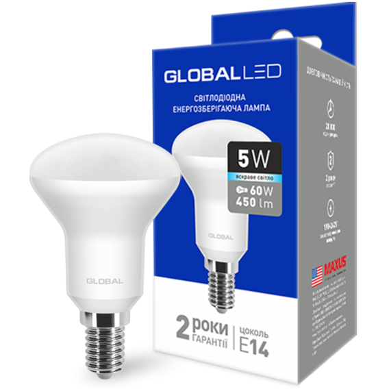 

Светодиодная лампа Global R50 5W(50W) E14 4100K 220V E14 (1-GBL-154)