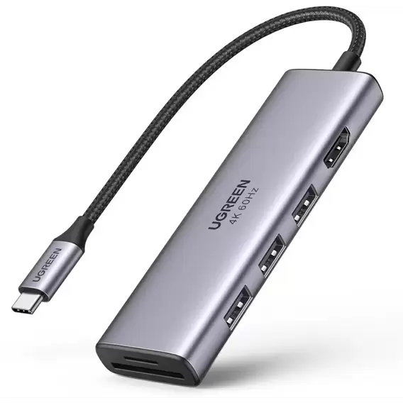 Адаптер Ugreen Adapter CM511 USB-C to USB-C+3xUSB 3.0+HDMI+VGA+SD Space Gray (60383)