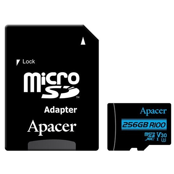 Карта памяти Apacer 256GB microSDXC Class 10 UHS-I U3 V30 + adapter (AP256GMCSX10U7-R)