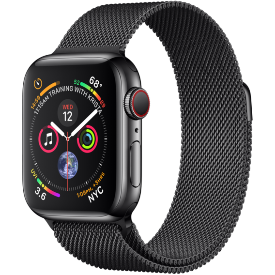 Apple Watch Series 4 40mm GPS+LTE Space Black Stainless Steel Case with Space Black Milanese Loop (MTUQ2)