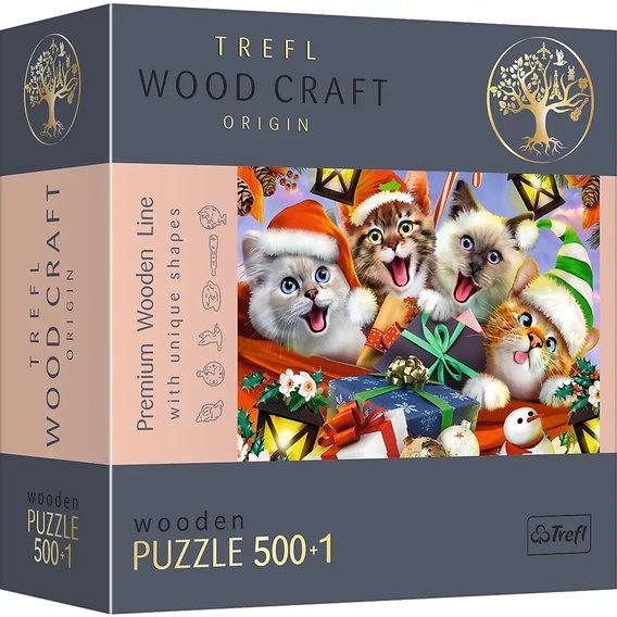 Пазлы Trefl фигурные из дерева Рождественские котики 500+1 элемент (20172)