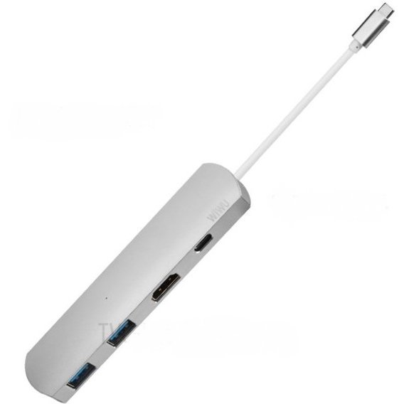 Адаптер WIWU Adapter T3 Plus USB-C to USB-C+HDMI+2xUSB3.0 HUB Silver (TCH03-PDSL)