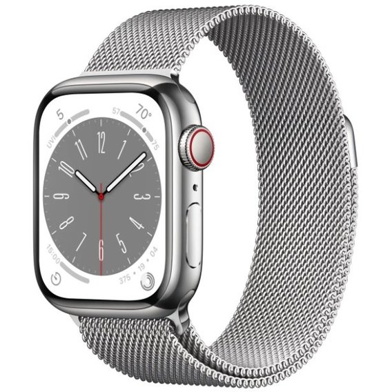 Apple Watch Series 8 41mm GPS+LTE Silver Stainless Steel Case with Silver Milanese Loop (MNJ73/MNJ83)