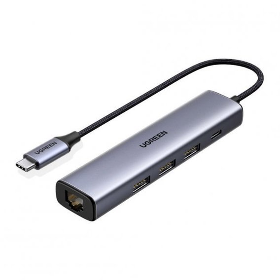 Адаптер Ugreen Adapter CM475 USB-C to USB-C+3xUSB3.0+RJ45 Gray (20932)