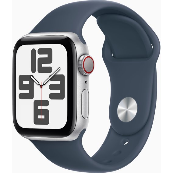 Apple Watch SE 2 2023 40mm GPS+LTE Silver Aluminum Case with Storm Blue Sport Band - M/L (MRGL3)
