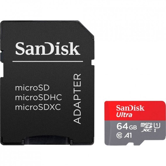 Карта памяти SanDisk 64GB microSDXC Сlass 10 UHS-I U1 A1 Ultra + adapter (SDSQUAB-064G-GN6MA)
