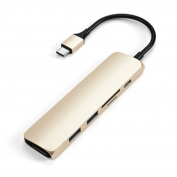 Адаптер Satechi Adapter USB-C to micro SD+SD+2xUSB3.0+USB-C Gold (ST-SCMA2G)