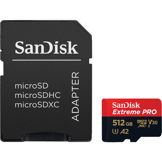 Карта памяти SanDisk 512GB microSDXC UHS-I U3 Extreme Pro + adapter (SDSQXCD-512G-GN6MA)