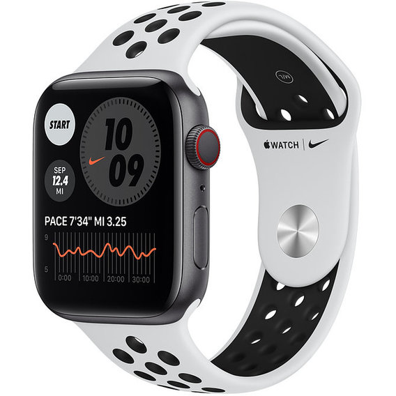 Apple Watch Series 6 Nike 44mm GPS+LTE Space Gray Aluminum Case with Pure Platinum/Black Nike Sport Band (M0GM3,MX8F2AM)