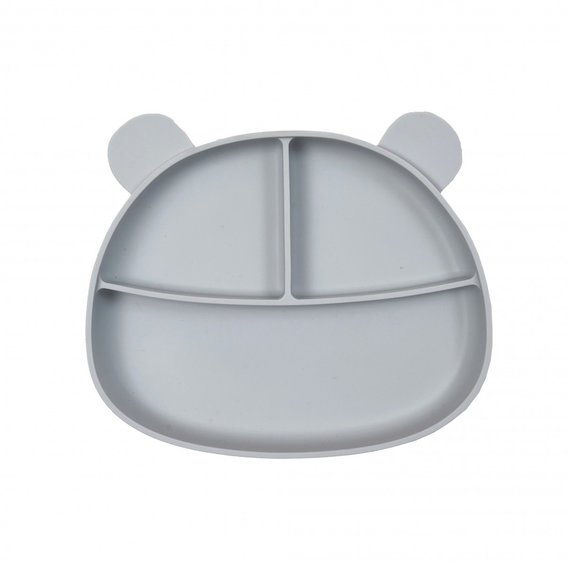 Тарелка силиконовая трехсекционная на присоске Twins Мишка светло серый (TRV-03-401)