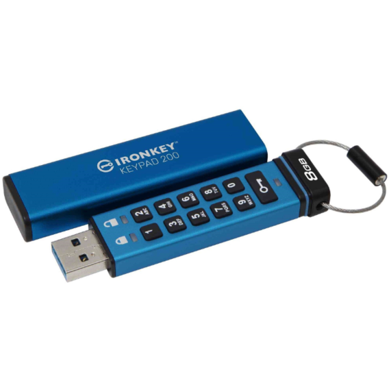 USB-флешка Kingston 128GB IronKey Keypad 200 AES-256 Encrypted USB 3.2 Blue (IKKP200/128GB)