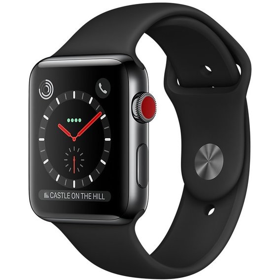 Apple Watch Series 3 42mm GPS+LTE Space Black Stainless Steel Case with Black Sport Band (MQK92)