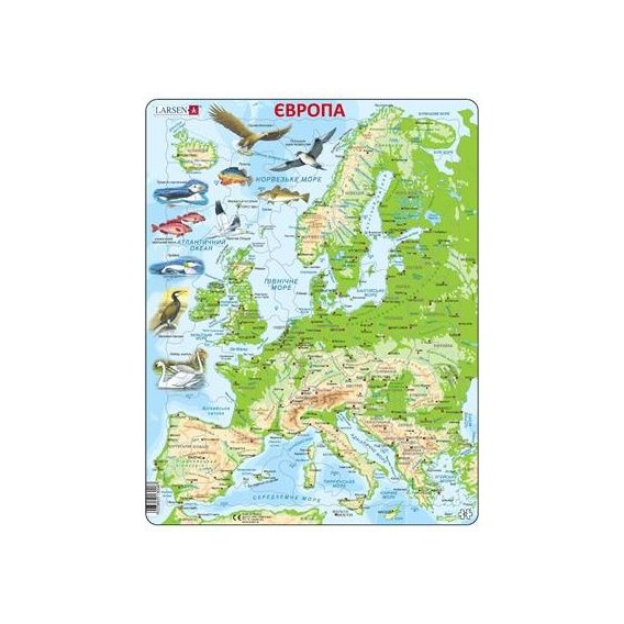 Пазл рамка-вкладыш LARSEN Карта Европы с животными, серия МАКСИ K70-UA