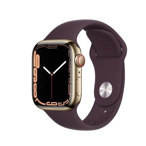 Apple Watch Series 7 41mm GPS+LTE Gold Stainless Steel Case with Dark Cherry Sport Band (MKHY3)