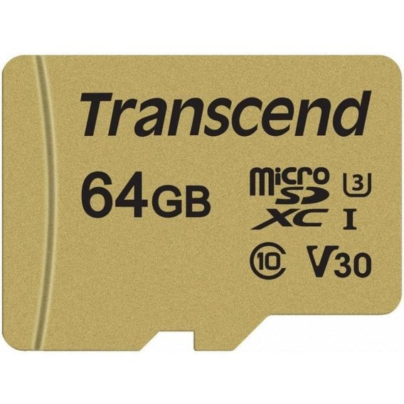 Карта пам'яті Transcend 64GB microSDXC Class 10 UHS-I U3 V30 + adapter (TS64GUSD500S)