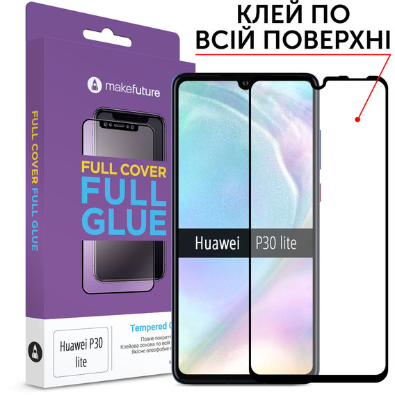 Аксессуар для смартфона MakeFuture Tempered Glass Full Cover Glue Black (MGF-HUP30L) for Huawei P30 Lite