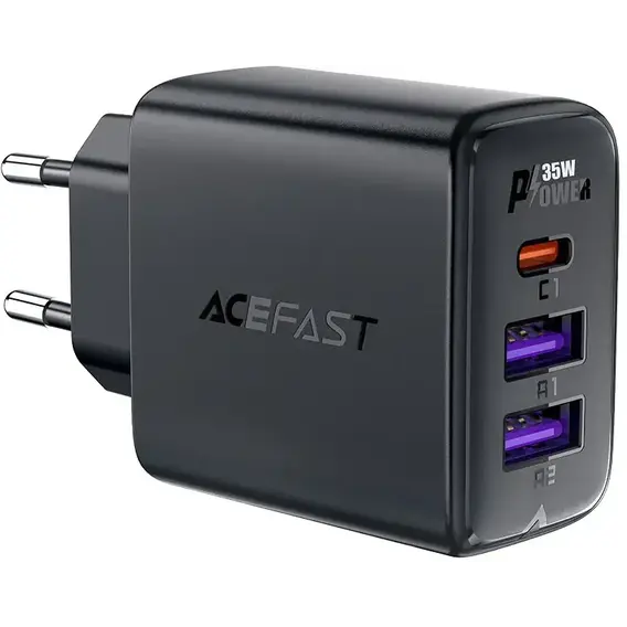 Зарядний пристрій Acefast Wall Charger USB-C+2xUSB A57 GaN 35W Black