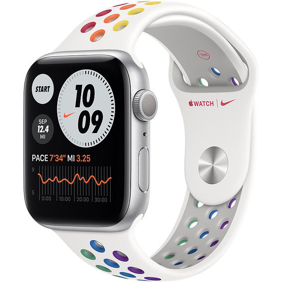 Apple Watch Series 6 Nike 44mm GPS Silver Aluminum Case with Pride Nike Sport Band (M02L3,MYD62AM)