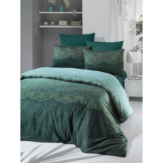 Комплект постельного белья Victoria Sateen Pandora Green сатин евро зеленый (51733_2,0)