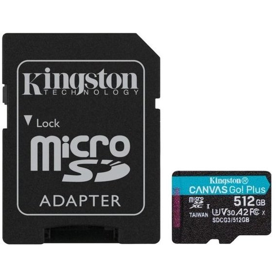 Карта памяти Kingston 512GB microSDXC Class 10 UHS-I U3 V30 A2 Canvas Go Plus + adapter (SDCG3/512GB)