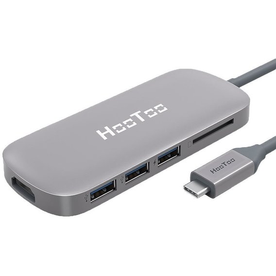 Адаптер HooToo Shuttle USB-C to USB-C+HDMI+3xUSB 3.0+SD Hub Space Grey (HT-UC001-SG)