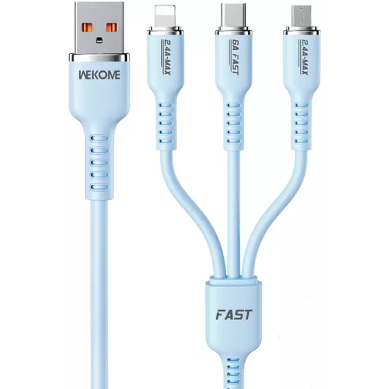 Кабель Wk USB Cable to Micro USB/Lightning/Type-C Tint Series Real Silicon Super Fast Charging 66W Blue (WDC-07th)
