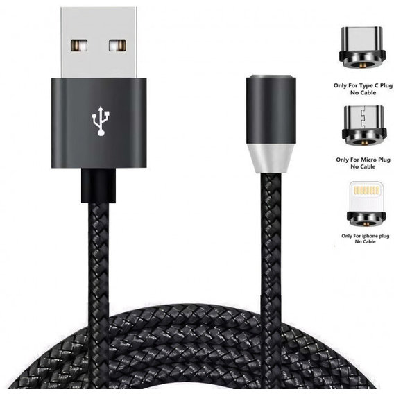 Кабель XOKO USB Cable to Lightning/microUSB/USB-C Magneto 1.2m Black (SC-350MGNT-BK)