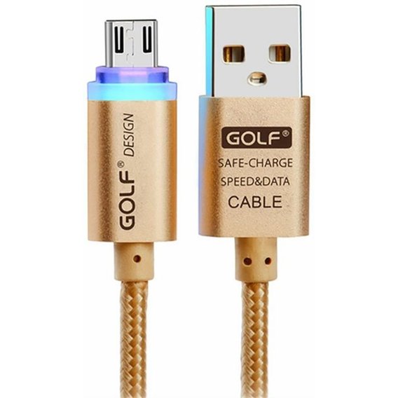 Кабель Golf USB Cable to microUSB Braided with LED 1m Gold (GC-12M)