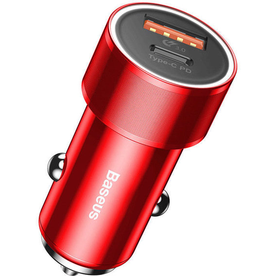 Зарядное устройство Baseus USB Car Charger Small Screw USB 3.0+USB-C 36W Red (CAXLD-A09)