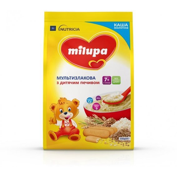 Milupa каша молочная 210 г мультизлаковая с детским печеньем от 7 мес.