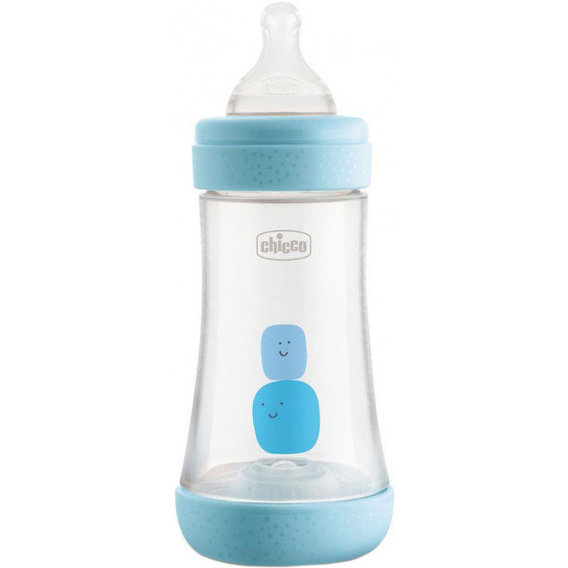 Бутылочка для кормления пластиковая Chicco PERFECT 5 с силиконовой соской 2м+ 240 мл Голубая (20223.20.40)
