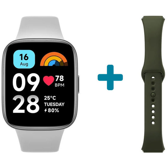 Смарт-часы Xiaomi Redmi Watch 3 Active Gray + Green Strap