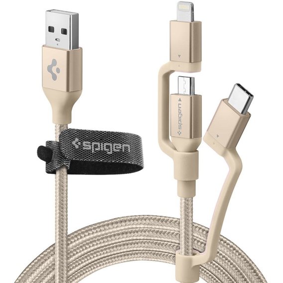 Кабель Spigen USB Cable to Lightning/microUSB/USB-C Essential C10i3 1.5m Gold (000CB23018)