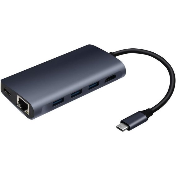 Адаптер COTEetCI Adapter USB-C to USB-C+3xUSB+HDMI+RJ45+SD Grey (MB1086)