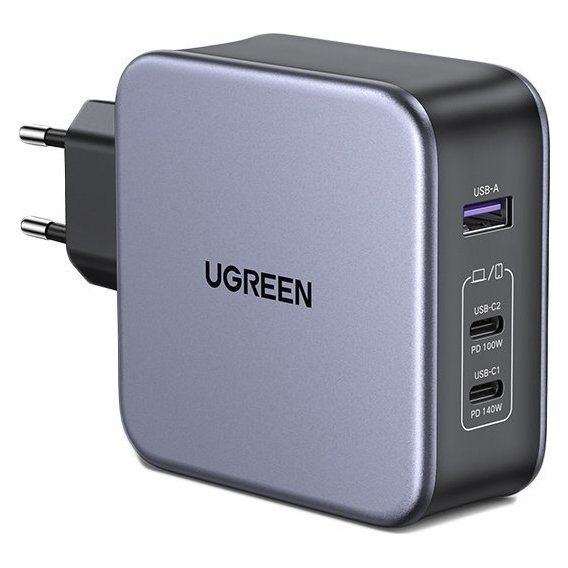 Зарядное устройство Ugreen Wall Charger 2xUSB-C+USB CD289 GaN 140W with USB-C Cable Gray (90549)