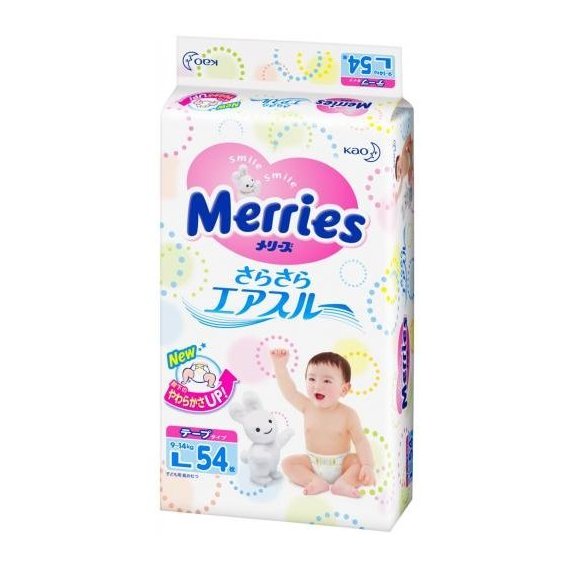 Подгузники Merries для детей L (54 шт.) 9-14 кг (563798/382188)