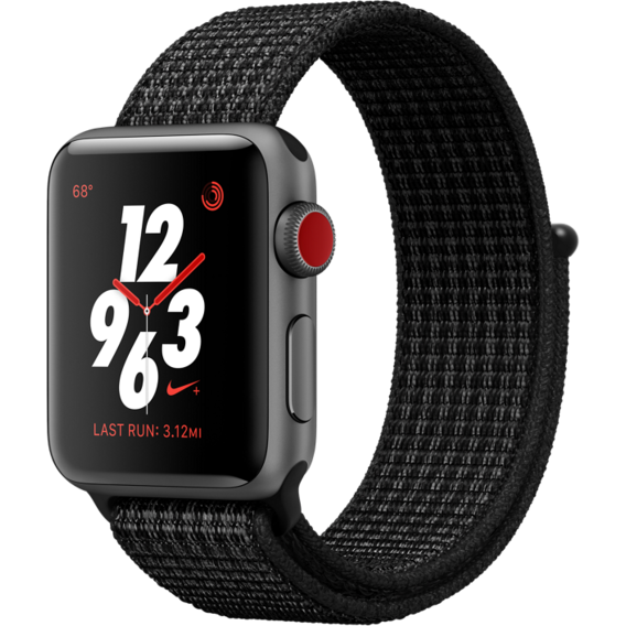 Apple Watch Series 3 Nike+ 38mm GPS+LTE Space Gray Aluminum Case with Black/Pure Platinum Nike Sport Loop (MQL82)