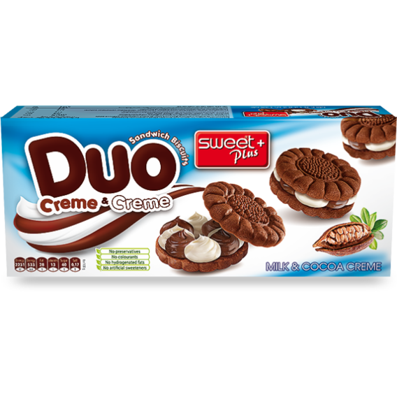 Печенье Sweet Plus из какао сэндвич DUO с молочным кремом и какао-кремом 165 г (1110310)