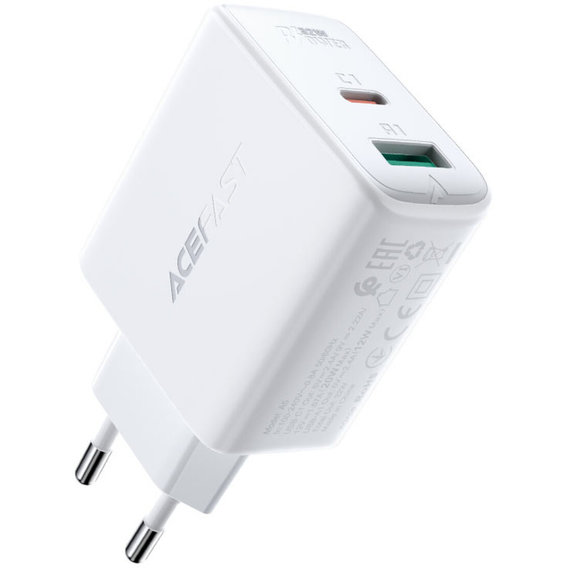 Зарядное устройство Acefast Wall Charger USB-C+USB A5 32W White