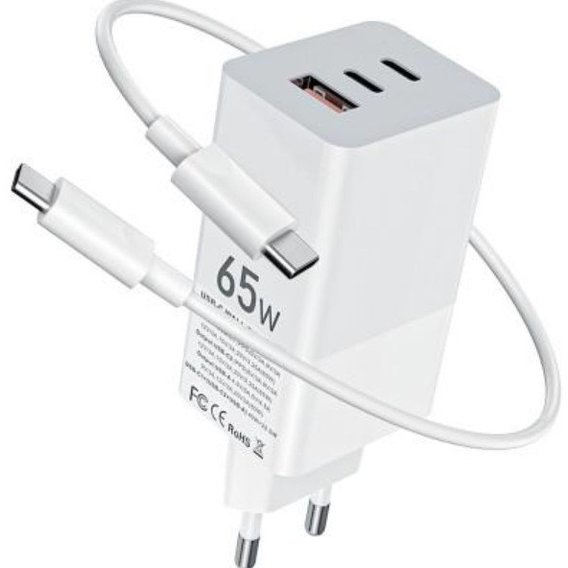 Зарядное устройство Gelius Wall Charger 2xUSB+USB-C Nimble GaN 65W GP-HC051 White with USB-C Cable