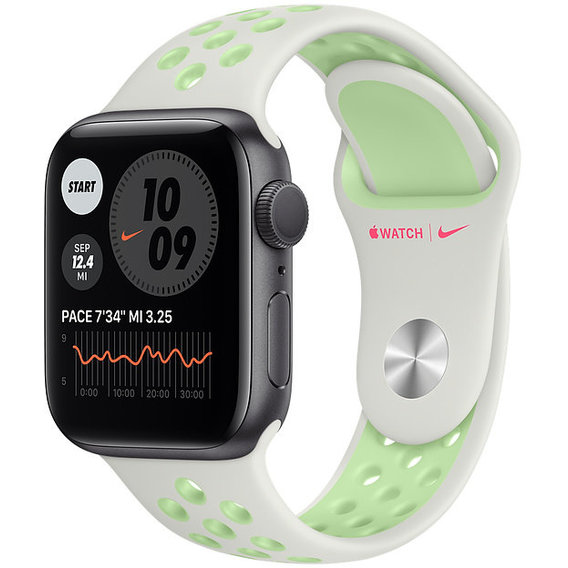 Apple Watch Series 6 Nike 40mm GPS Space Gray Aluminum Case with Spruce Aura/Vapor Green Nike Sport Band (M02K3,MG3T3AM)