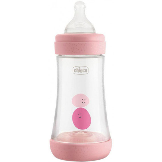 Бутылочка для кормления пластиковая Chicco PERFECT 5 с силиконовой соской 2м+ 240 мл Розовая (20223.10.40)