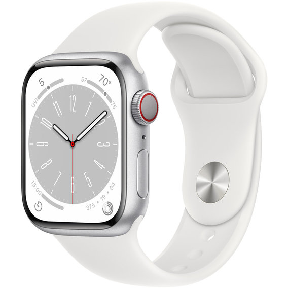Apple Watch Series 8 41mm GPS+LTE Silver Aluminum Case with White Sport Band (MP4A3, MP4E3)