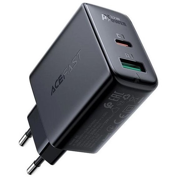 Адаптер Acefast Wall Charger USB-C+USB A5 32W Black