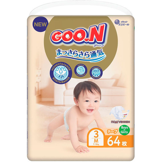 Подгузники GOO.N Premium Soft для детей 7-12 кг, 3 (M), 64 шт