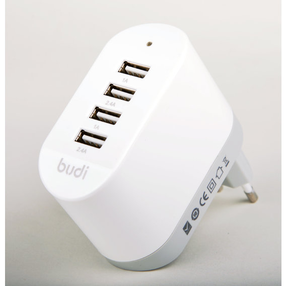 Зарядное устройство Budi Wall Charger 4xUSB 2 x 1A/2 x 2.4A﻿﻿ White-Grey (M8J028E)