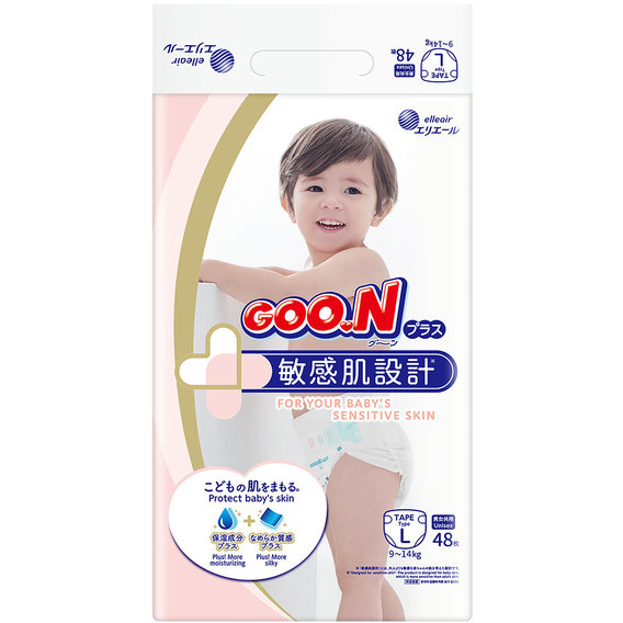 Подгузники Goo.N Plus для детей 9-14 кг (размер L, на липучках, унисекс, 48 шт.)